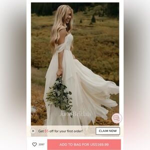 Boho Ivory Wedding Dress Size 20W Off Shoulder Country Rustic Bridal Gown NEW